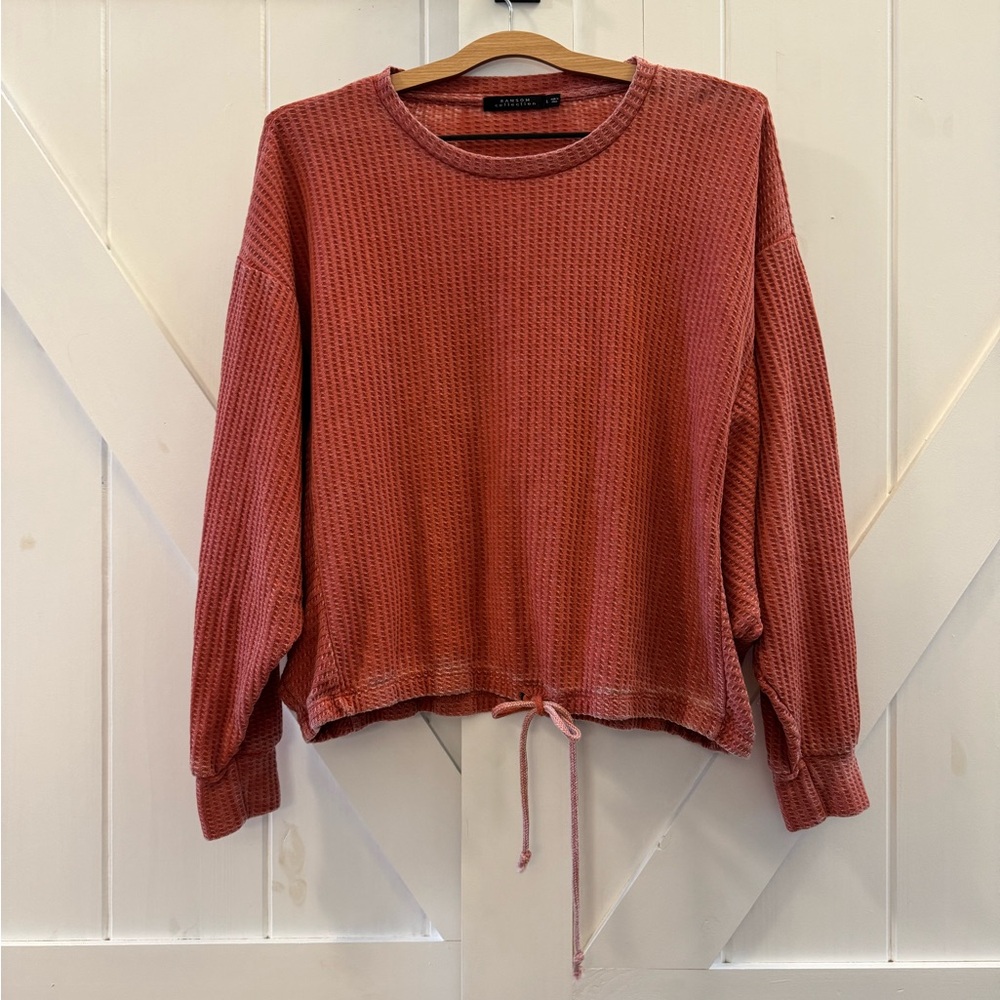 Ransom Collection Oversized Waffle Knit Long Sleeve Top with a Drawstring Waist